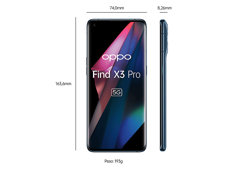 OPPO FIND X3 PRO 6.7P/DS/5G/12+256/BL — Smartphone, Azul, 256 GB, 12 GB RAM, 120 Hz, vista 7