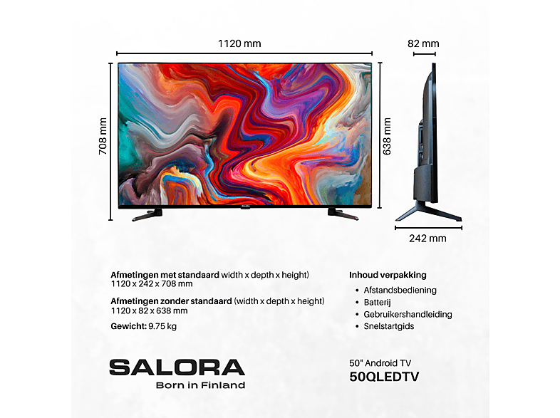 SALORA 50QLEDTV — TV QLED 50", Zwart, QLED 4K, Smart TV, DVB-T2 (H.265), vista 4