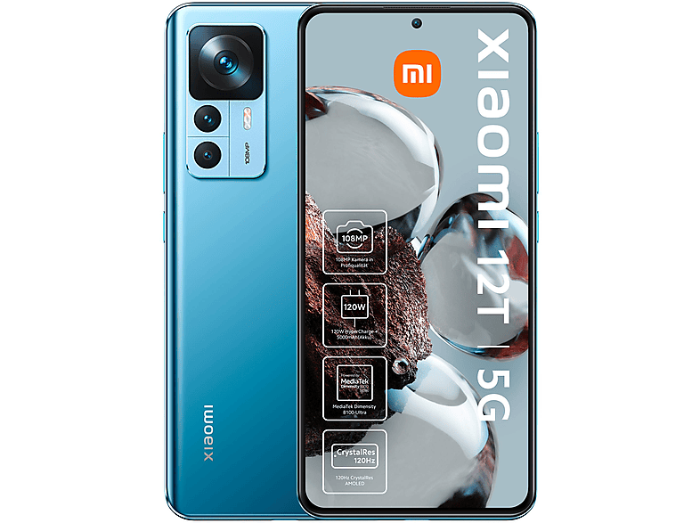 XIAOMI 12T 6.67P/5G/8N/8+256GB/BL — Smartphone, 8 GB RAM, 120 Hz, 5000 mAh, Clear Blue