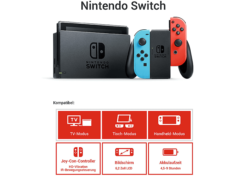 NINTENDO CONSOLA SWITCH AZUL/ROJO NEON — Consola Nintendo Switch, 32 GB, vista 2